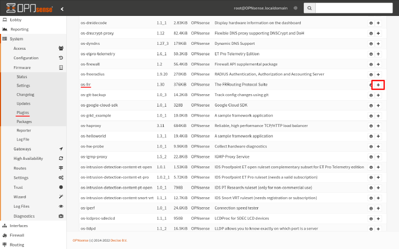 OPNsense os-frr package