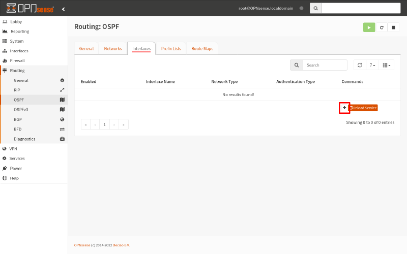 OPNsense OSPF routing interfaces tab