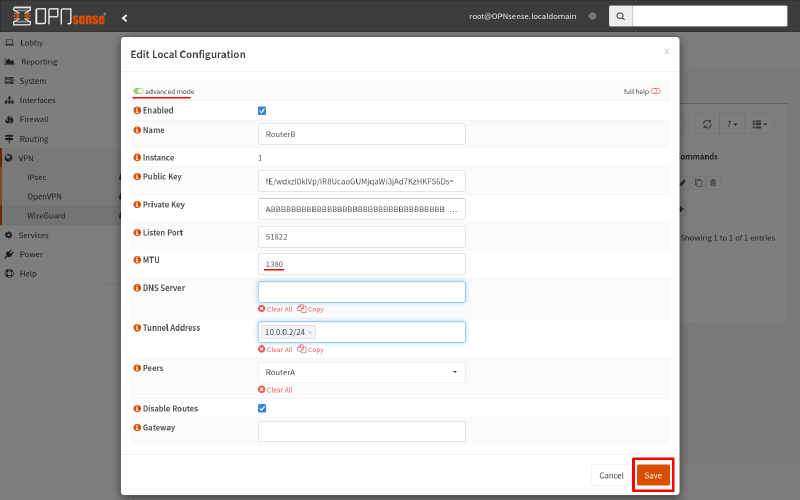 OPNsense WireGuard new interface dialog