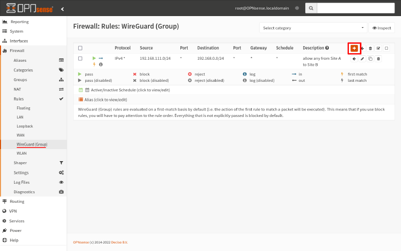 OPNsense WireGuard firewall rules list