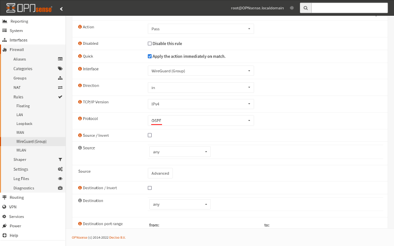 OPNsense WireGuard firewall edit dialog