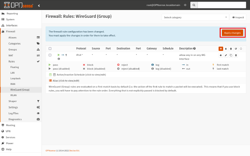 OPNsense WireGuard firewall rules list