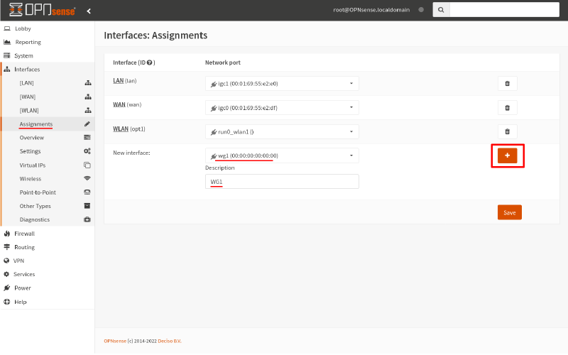 OPNsense assign new interface page