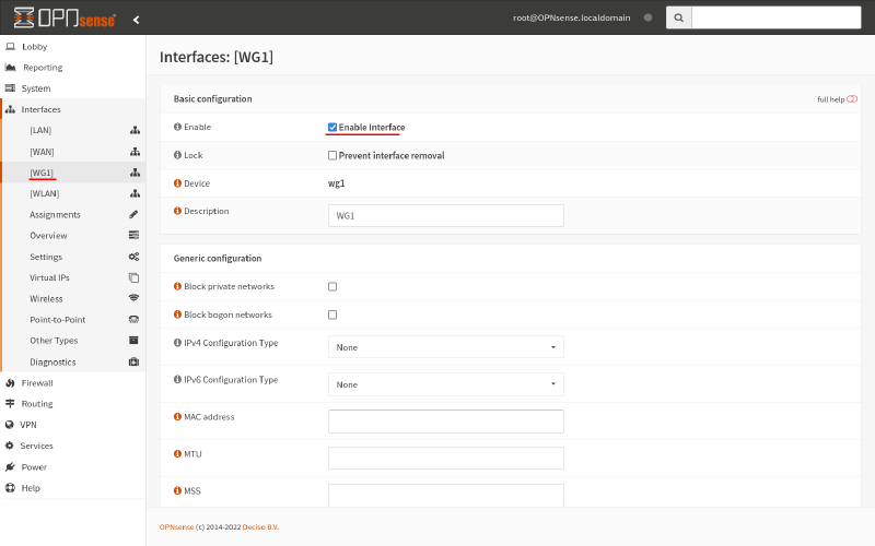 OPNsense interface edit page