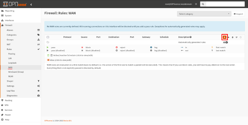 OPNsense WAN firewall rules list