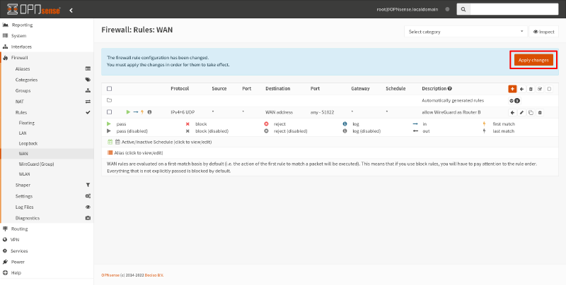 OPNsense WAN firewall rules list