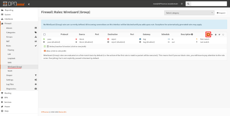 OPNsense WireGuard firewall rules list