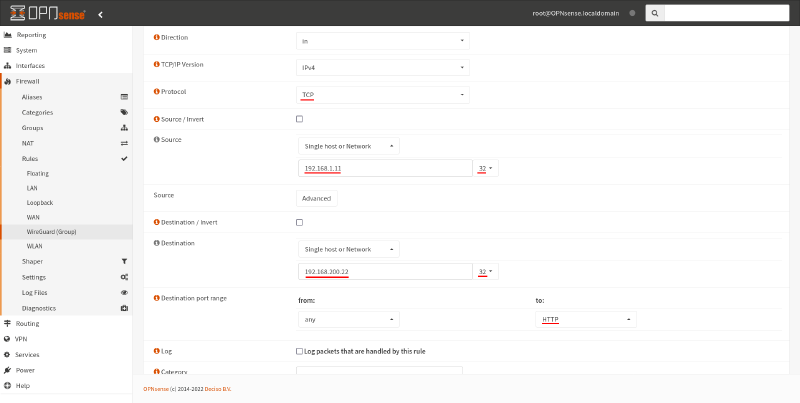 OPNsense WireGuard firewall rules list