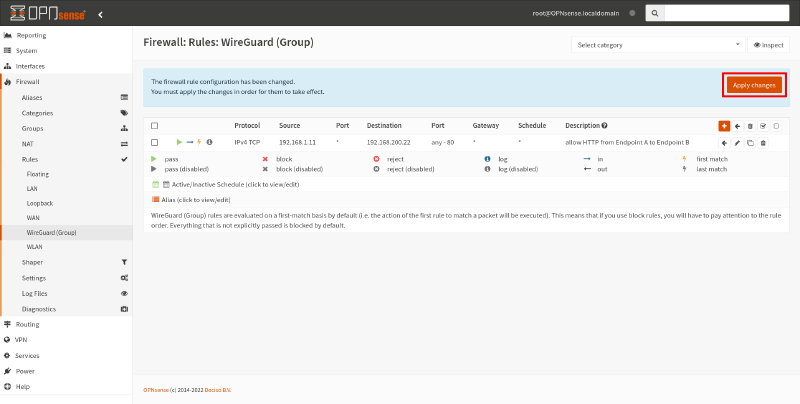 OPNsense WireGuard firewall rules list