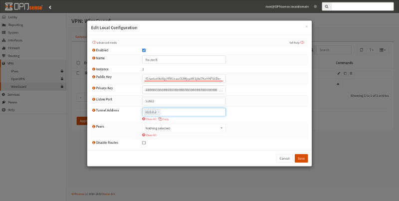 OPNsense WireGuard interface settings