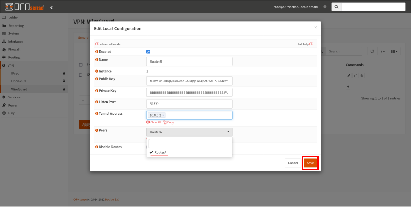 OPNsense WireGuard interface settings