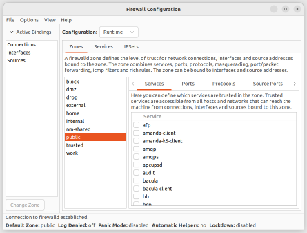 Screenshot of Firewall Configuration GUI