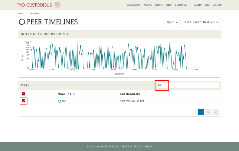screenshot of peer timelines page with one selection