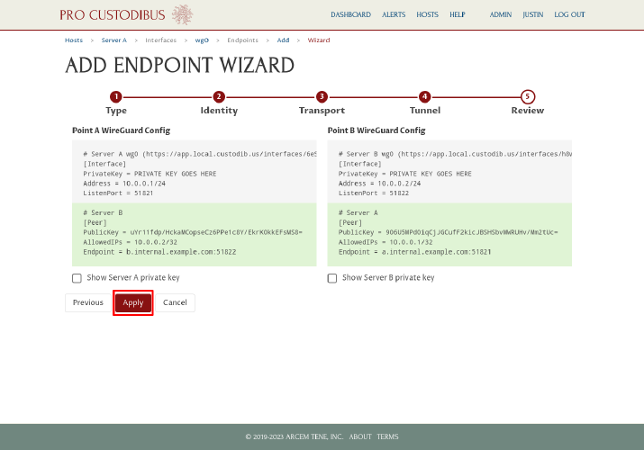 Connection Wizard Review Step