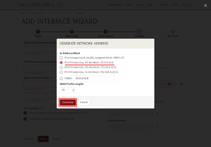 Generate Network Address Dialog