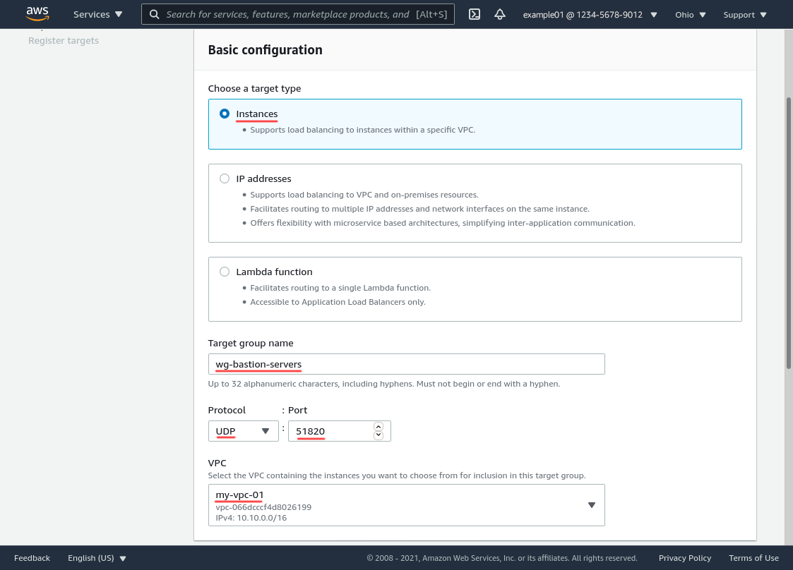 Create ELB Target Group Page