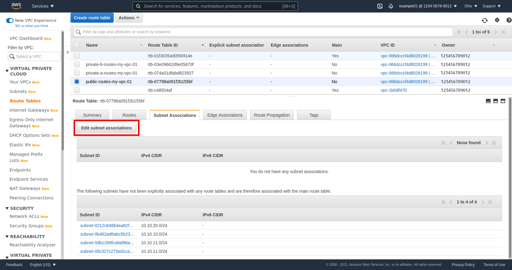 Subnet Associations List