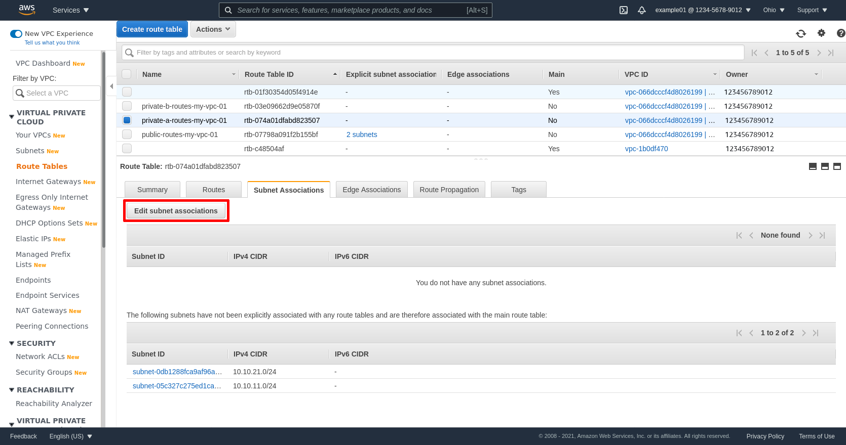 Subnet Associations List