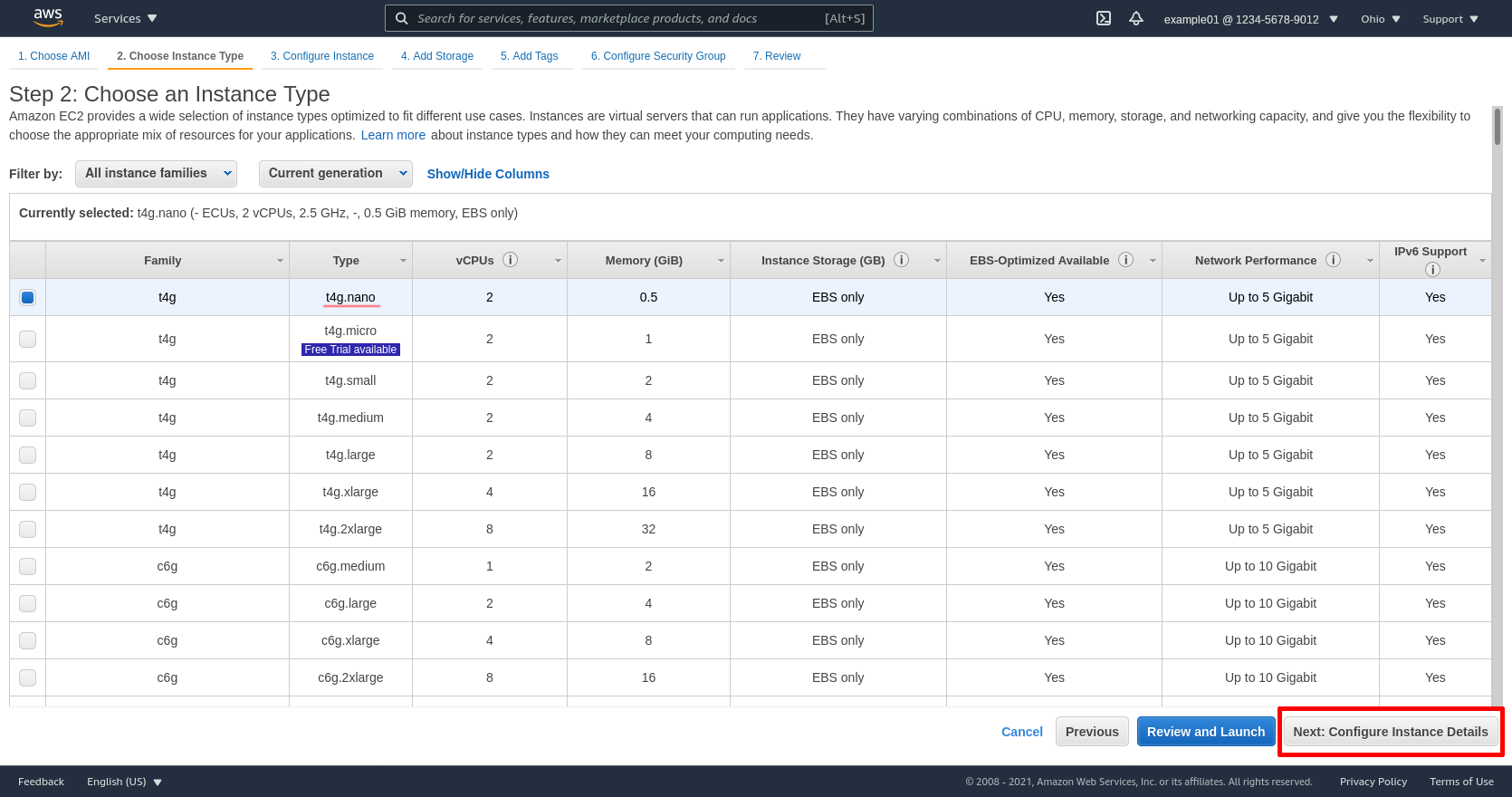 Launch Instances Step 2