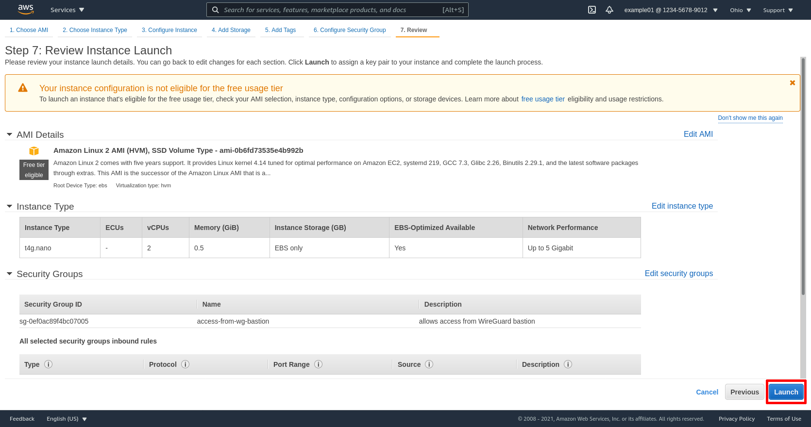 Launch Instances Step 7