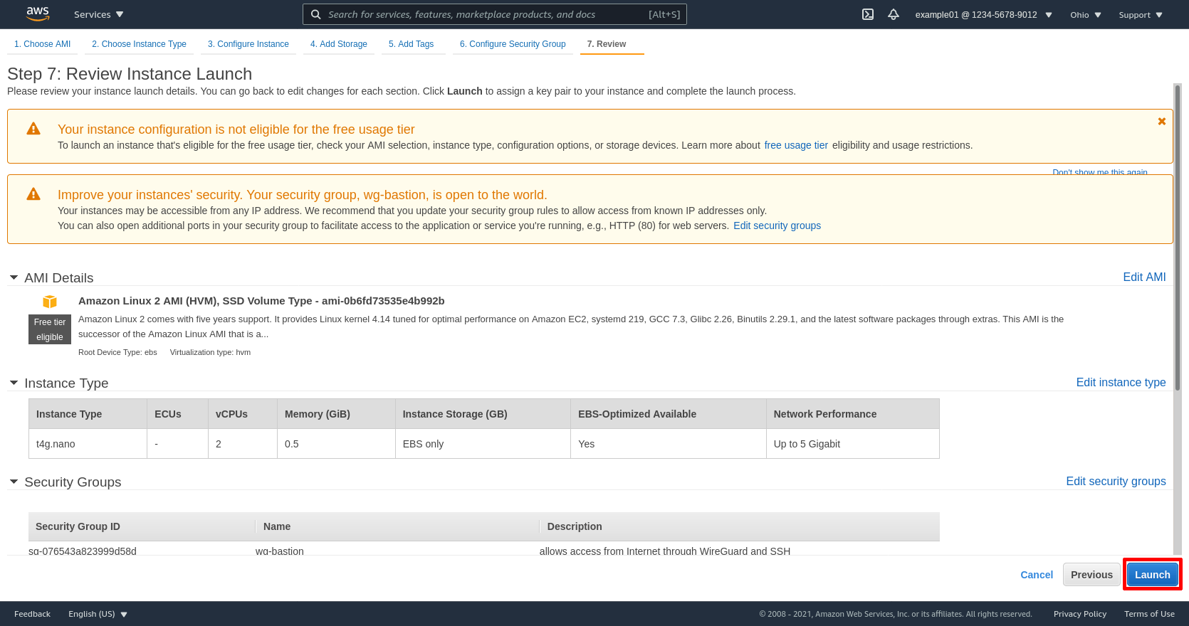 Launch Instances Step 7