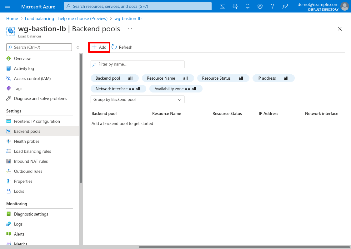 Load balancer: Backend pools