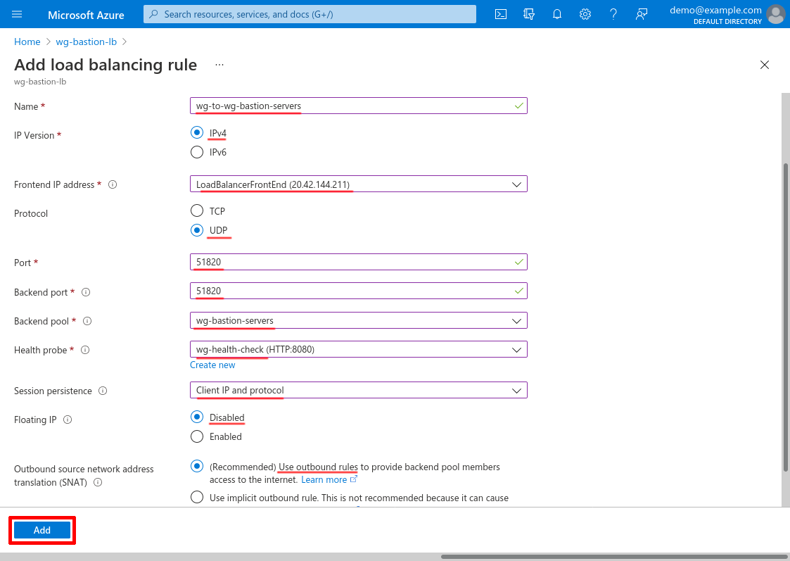 Load balancer: Add load balancing rule