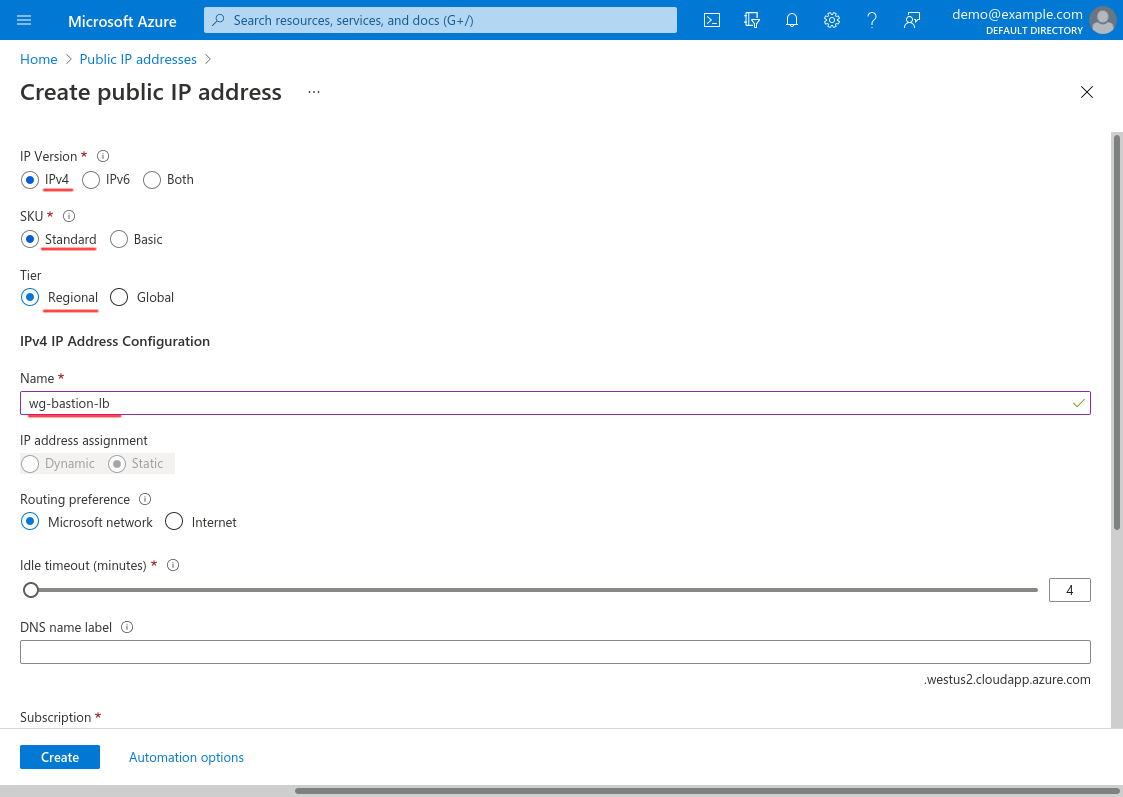 Create public IP address