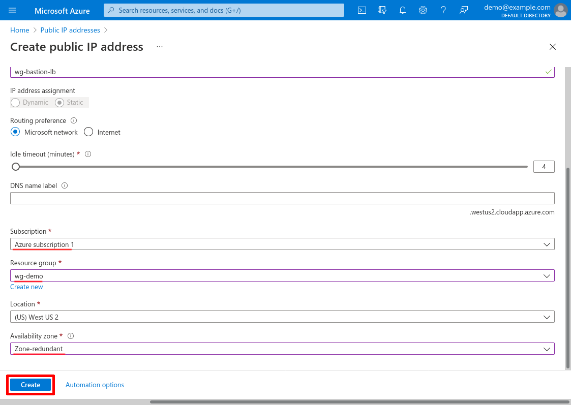 Create public IP address part 2