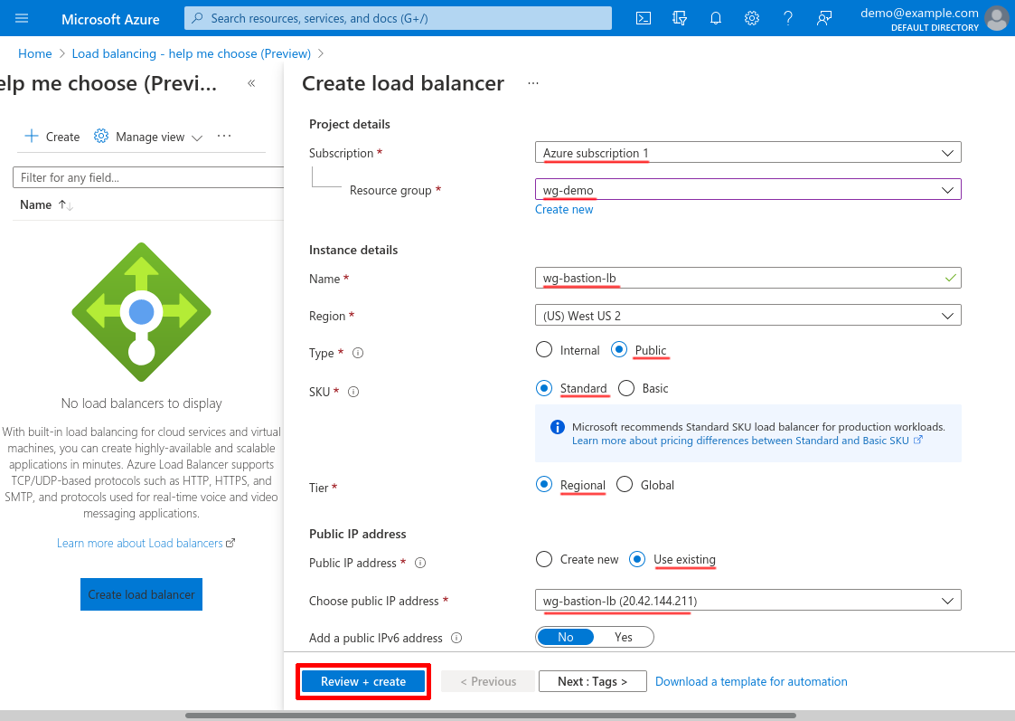 Create load balancer: Basics