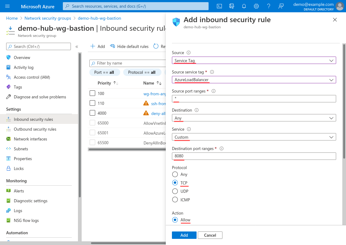 Add inbound security rule