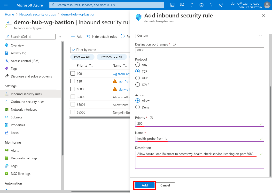 Add inbound security rule part 2