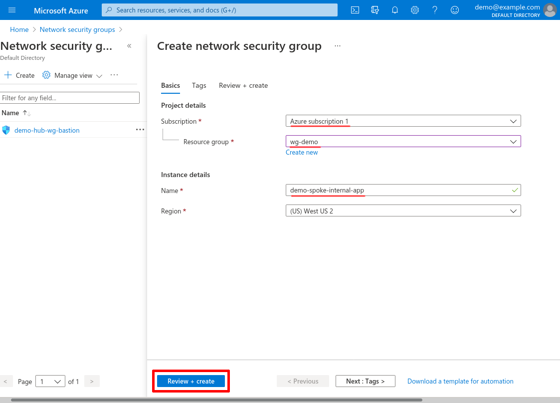 Create a network security group: Basics