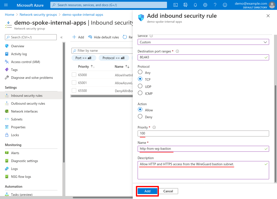 Add inbound security rule part 2