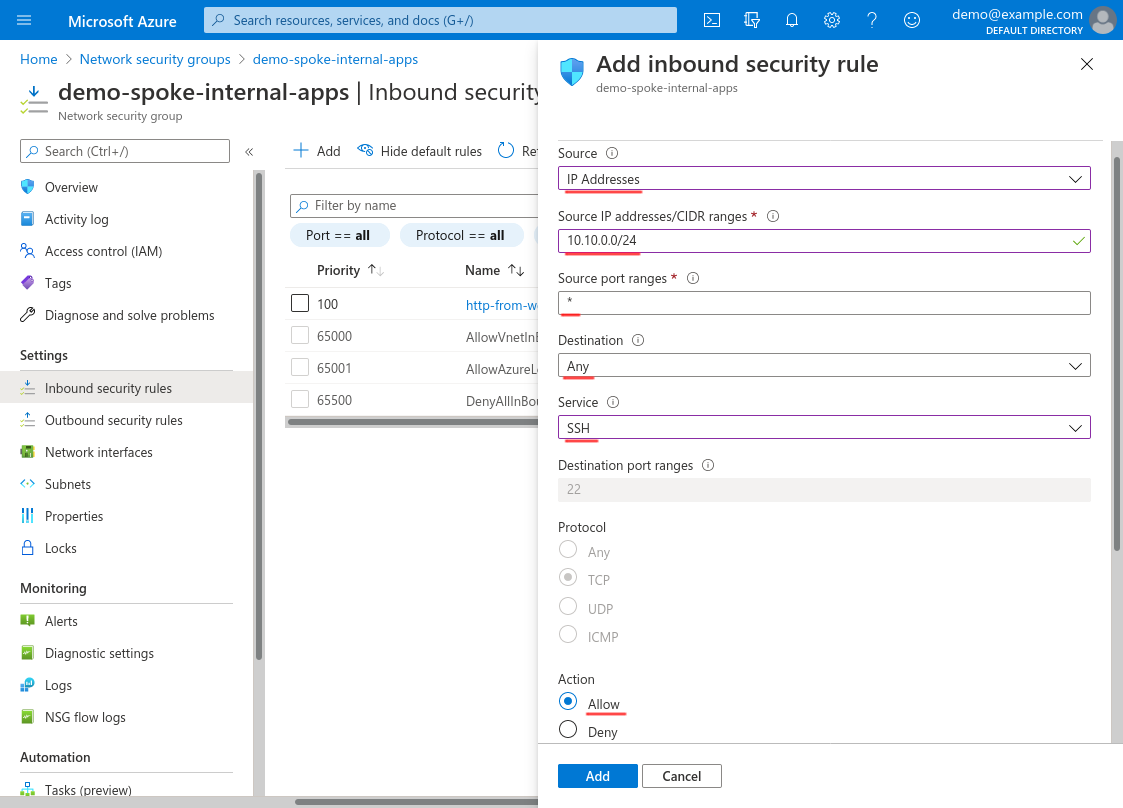 Add inbound security rule