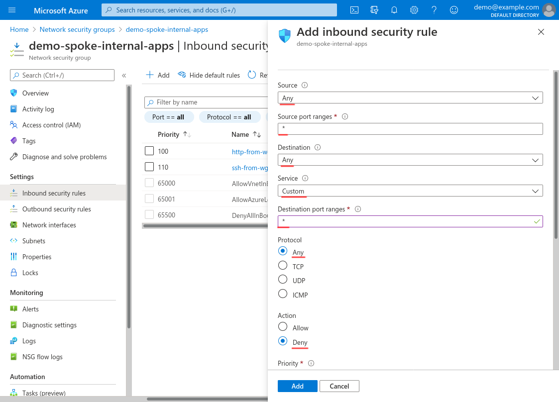 Add inbound security rule