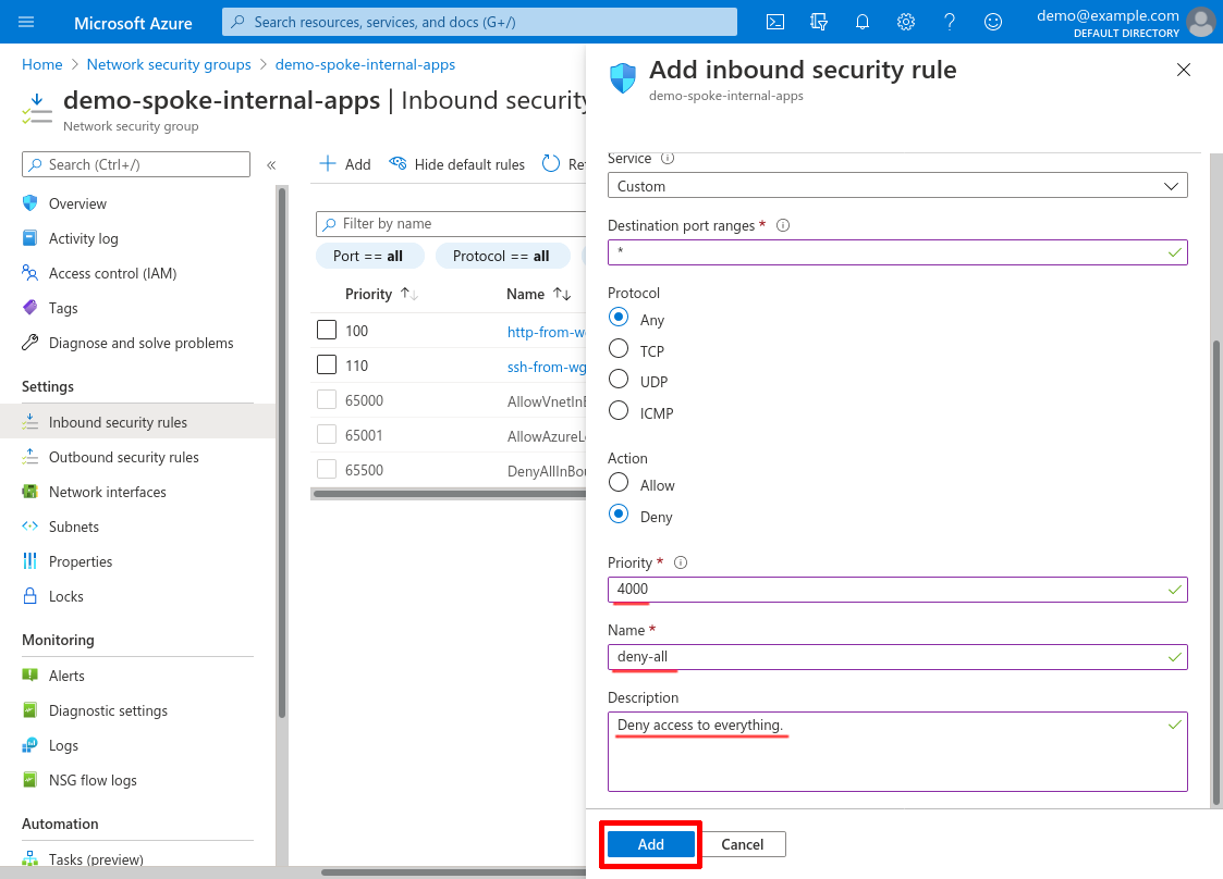 Add inbound security rule part 2