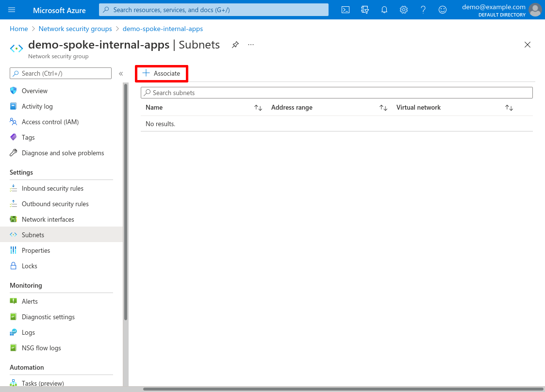 Network security group: Subnets