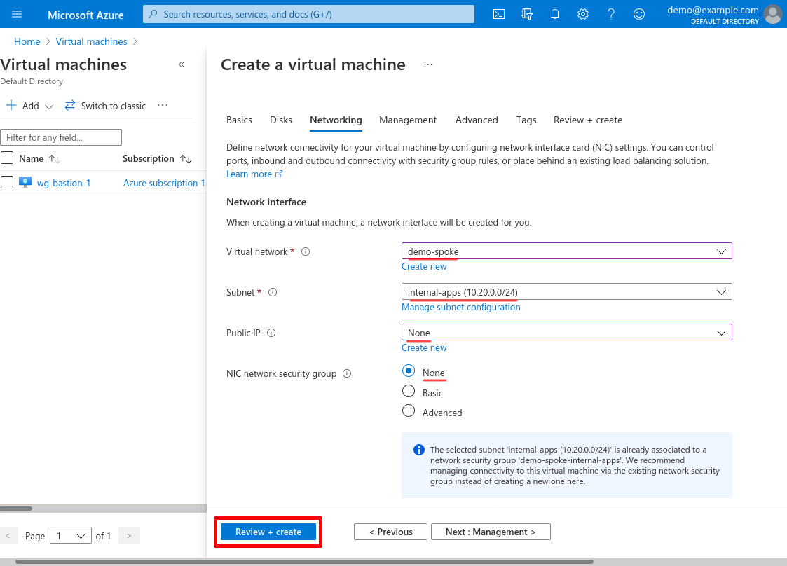 Create a virtual machine: Networking