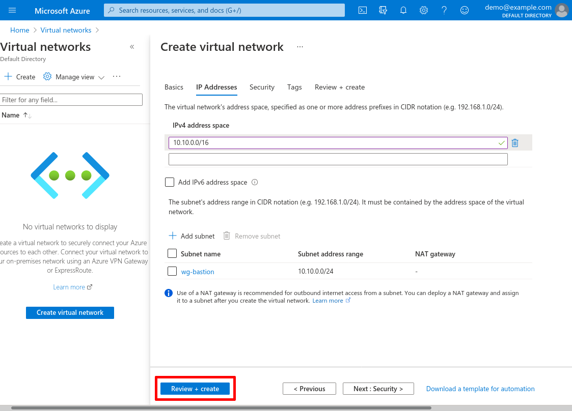 Create virtual network: IP Addresses part 2