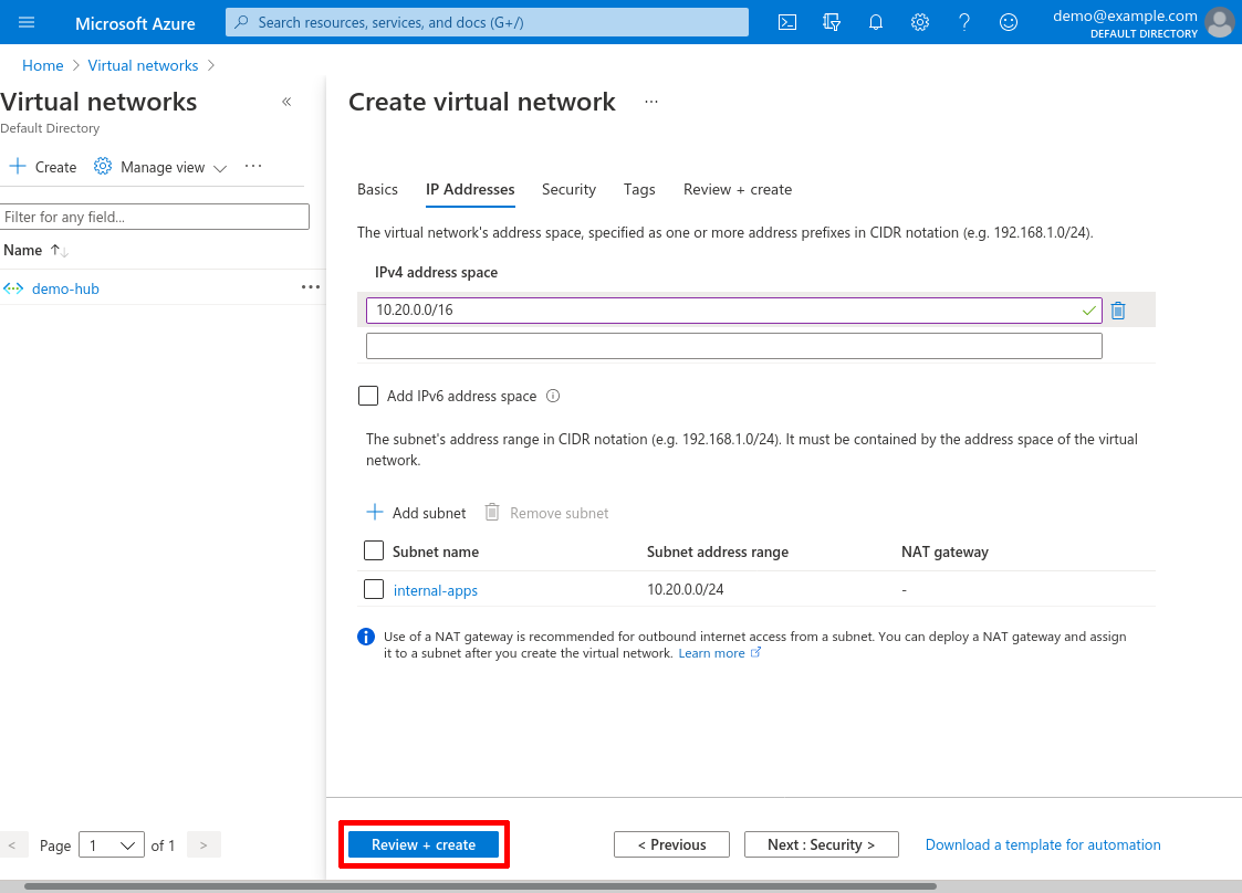 Create virtual network: IP Addresses part 2