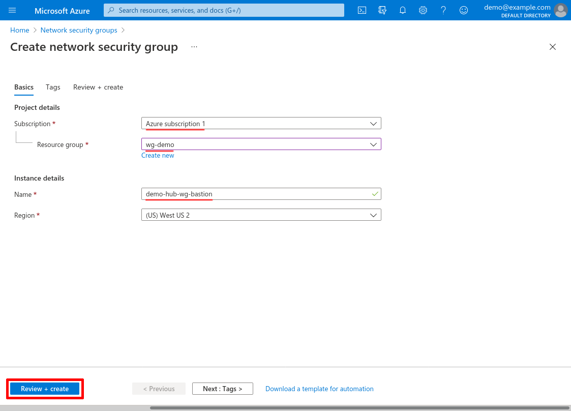 Create a network security group: Basics