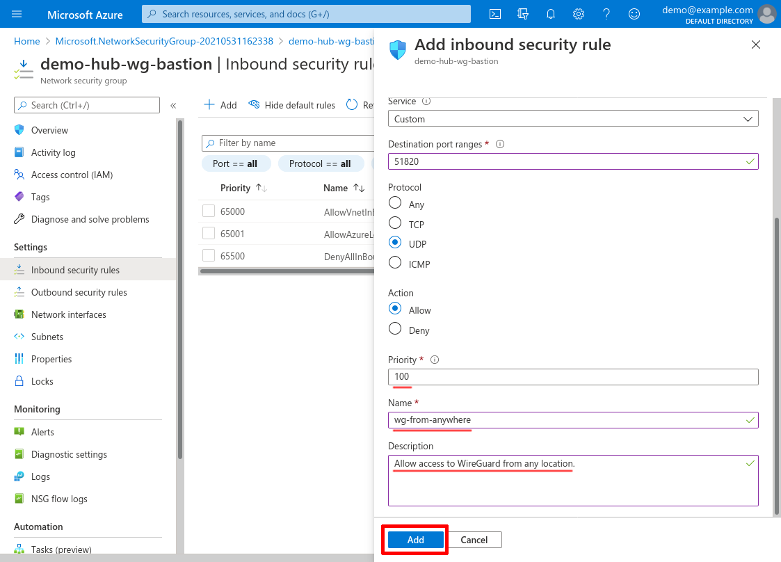 Add inbound security rule part 2