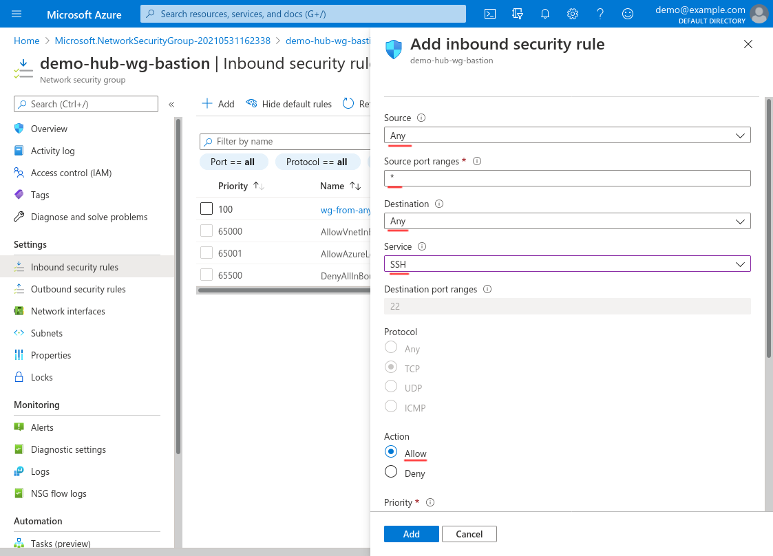 Add inbound security rule