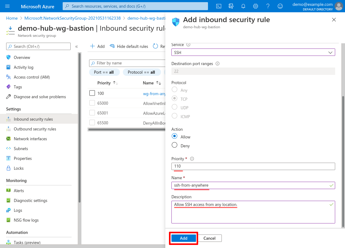 Add inbound security rule part 2