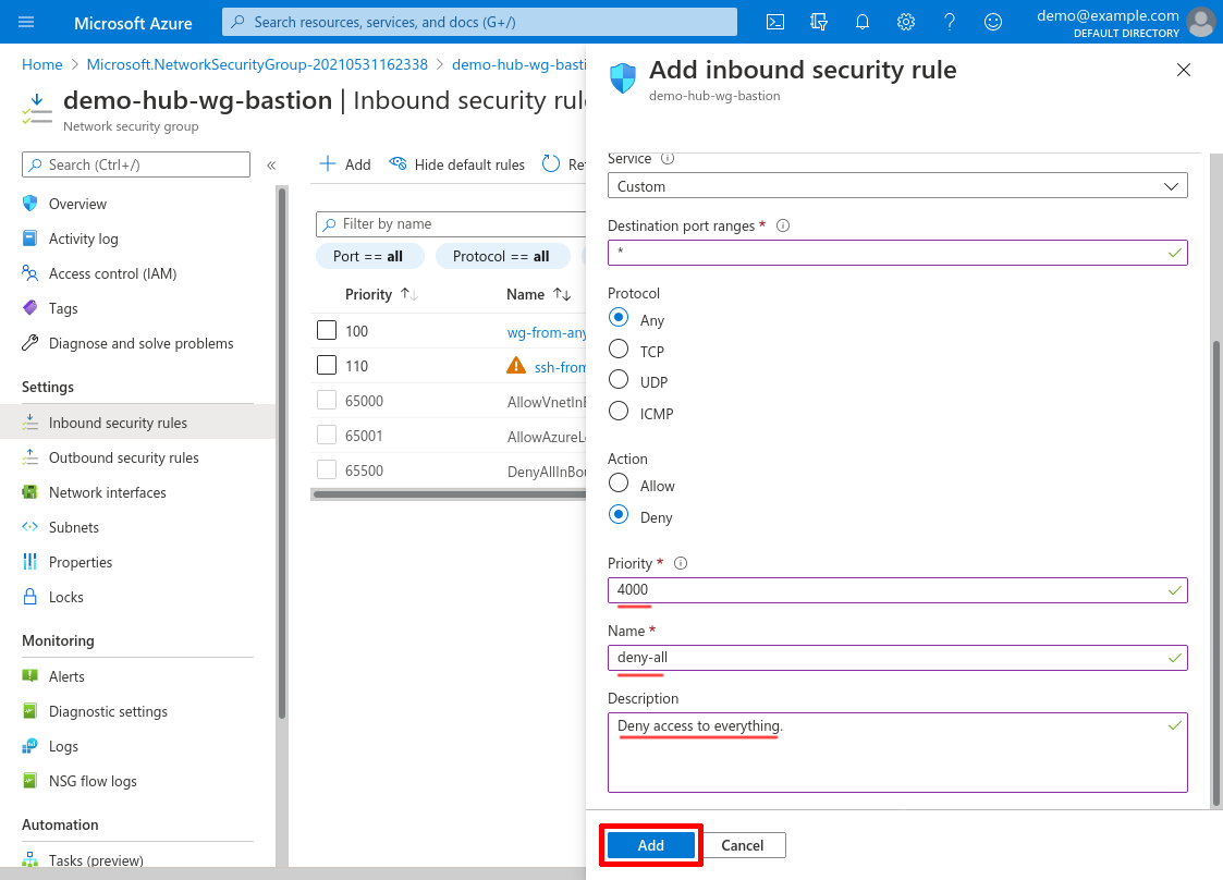 Add inbound security rule part 2