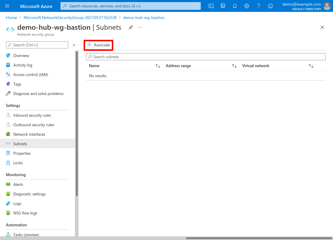 Network security group: Subnets