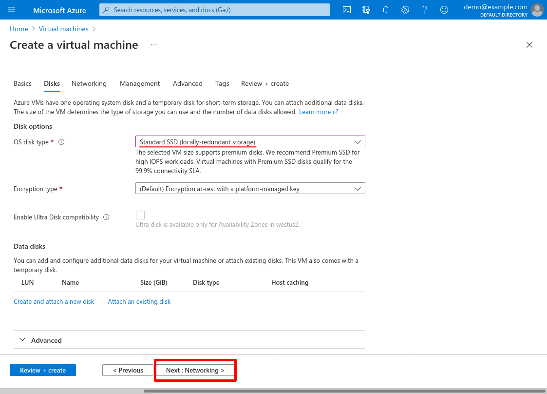 Create a virtual machine: Disks