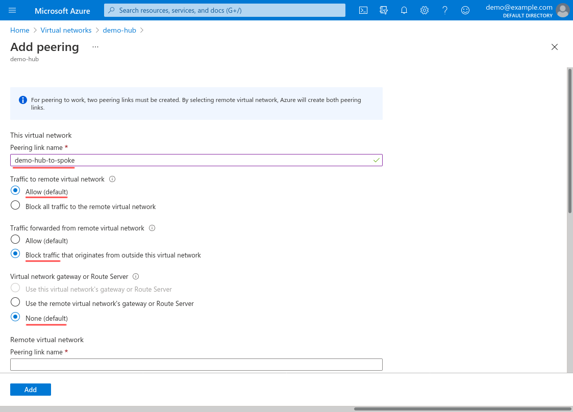 Virtual network Add peering