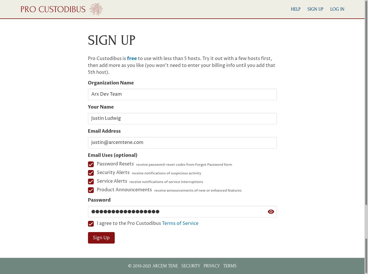 Sign-up page